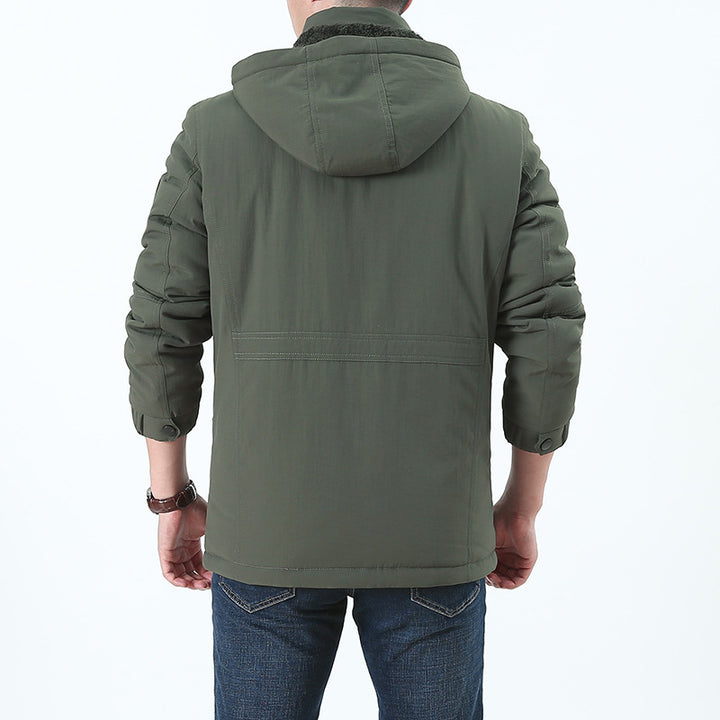 Herren Winddichter Kapuzenparka mit Teddyfutter, Mehrfach-Taschen und Patch-Details Drune