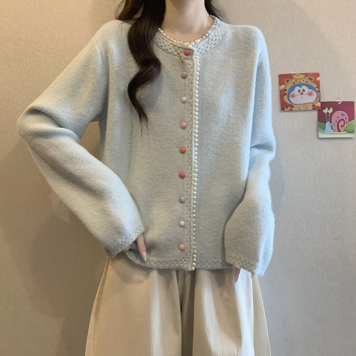 Damen Verspielte Strickjacke mit bunten Knöpfen Drune