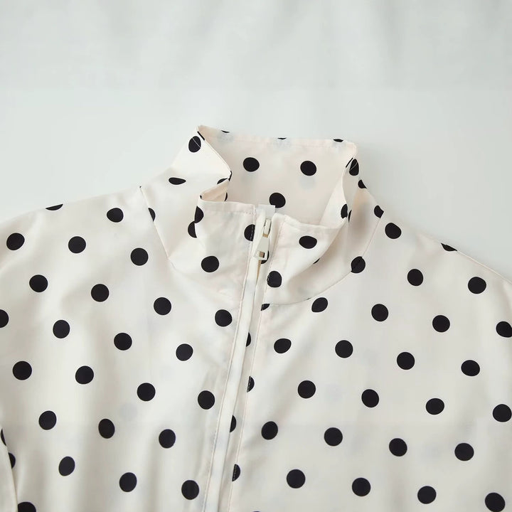Damen Leichte Übergangsjacke mit Stehkragen, Reißverschluss und Punktmuster Drune