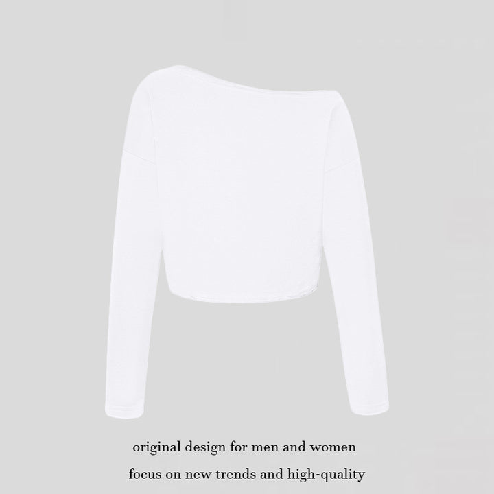 Damen Cropped Langarmshirt mit weitem Boot-Ausschnitt und dropped-shoulder Drune