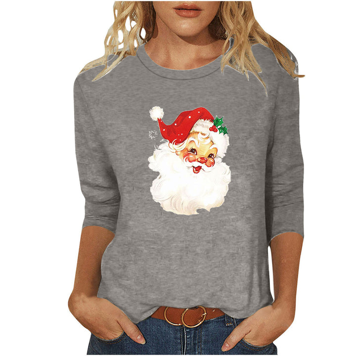 Damen nan lässiges Sweatshirt mit nostalgischem Weihnachtsmannprint und dreiviertelärmeln Drune