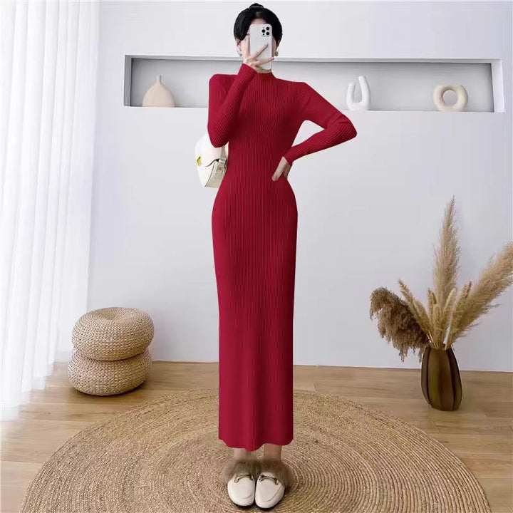 Damen Elegantes Strickkleid mit hohem Kragen und strukturiertem Design Drune