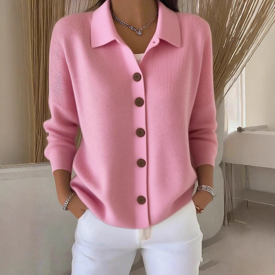 Damen nan Feinstrickjacke mit Hemdkragen und durchgehender Knopfleiste Drune