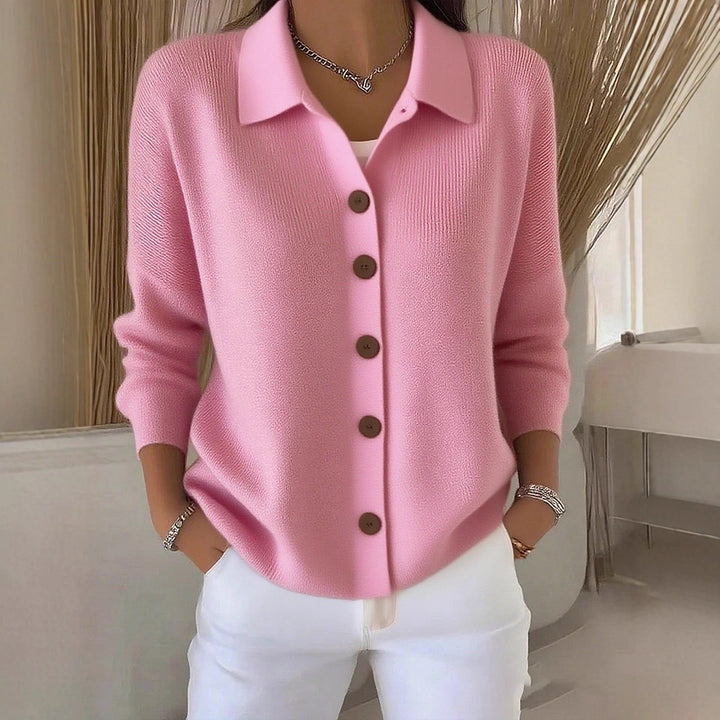 Damen nan Feinstrickjacke mit Hemdkragen und durchgehender Knopfleiste Drune