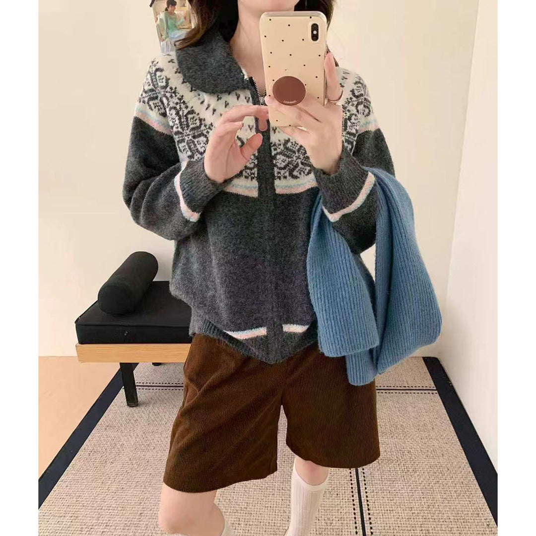 Damen Gemütlicher Strickpullover mit hochgeschlossenem Kragen Drune