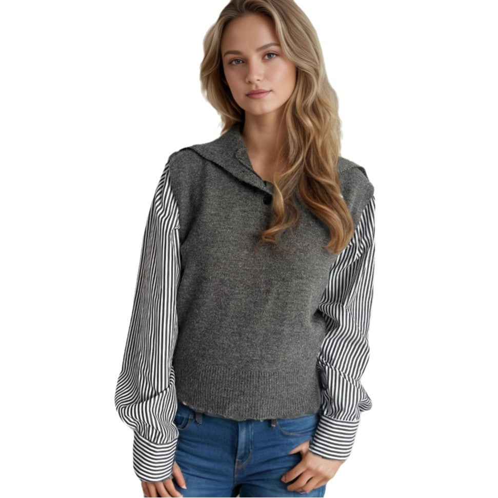 Damen Strickpullover mit eleganten Puffärmeln und modernem Stehkragen Drune