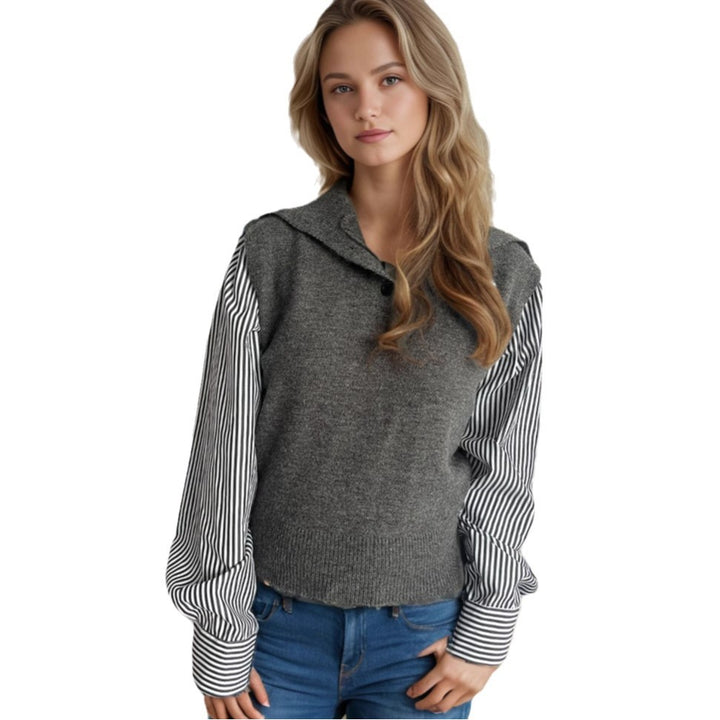 Damen Strickpullover mit eleganten Puffärmeln und modernem Stehkragen Drune