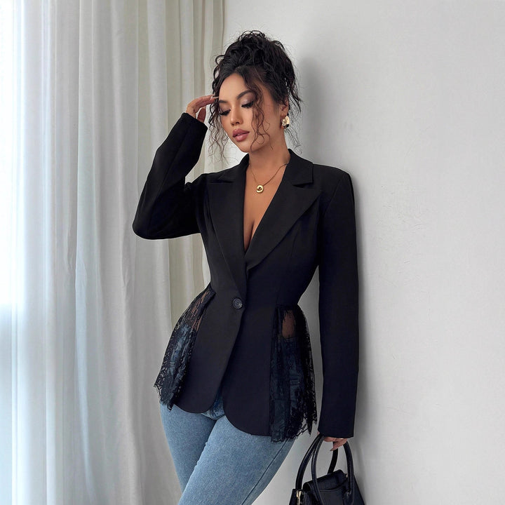 Damen nan taillierter Blazer mit Spitzenbesatz und tiefem V-Ausschnitt Drune