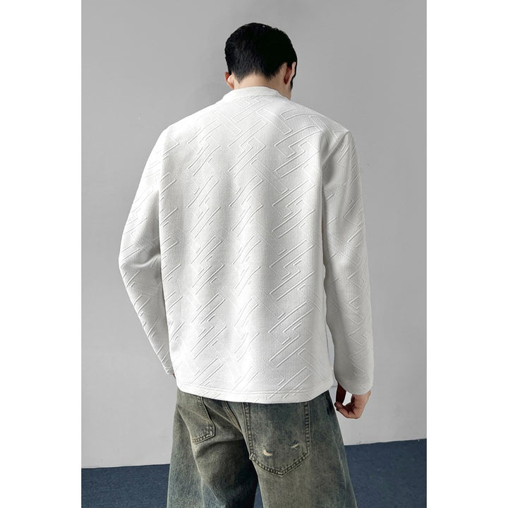 Herren Strukturiertes Langarmshirt mit Stehkragen und geometrischem Reliefmuster Drune