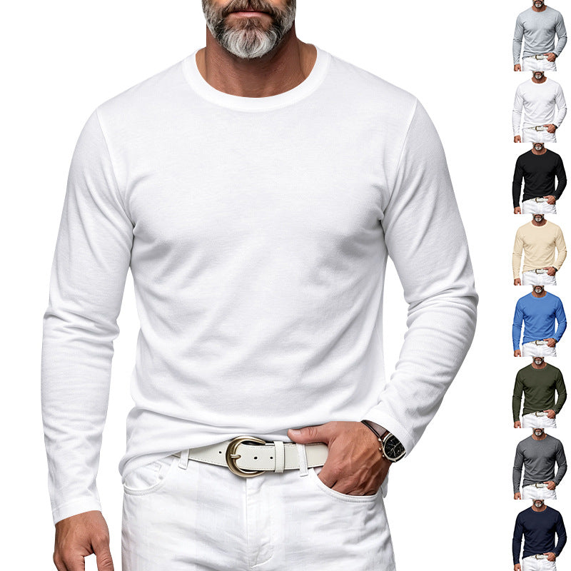 Herren Slim-Fit Baumwoll-Langarmshirt mit Rundhalsausschnitt Drune