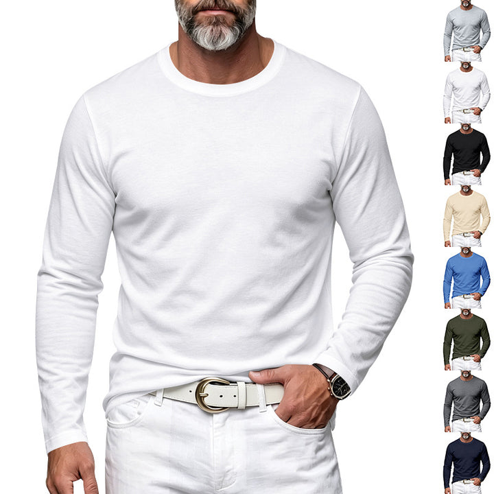 Herren Slim-Fit Baumwoll-Langarmshirt mit Rundhalsausschnitt Drune