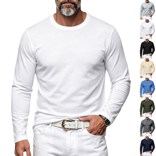 Herren Slim-Fit Baumwoll-Langarmshirt mit Rundhalsausschnitt Drune