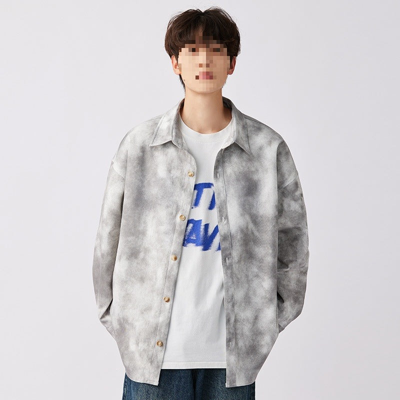 Herren Oversize-Hemdjacke im Washed‑Tie‑Dye‑Look mit Holzknopfleiste & legerer Silhouette Drune