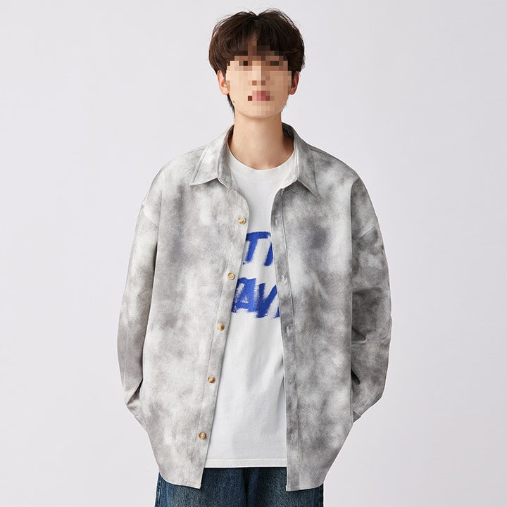 Herren Oversize-Hemdjacke im Washed‑Tie‑Dye‑Look mit Holzknopfleiste & legerer Silhouette Drune
