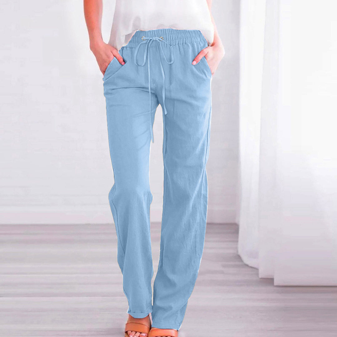 Damen Bequeme Leinen-Hose mit elastischem Bund und Taschen Drune