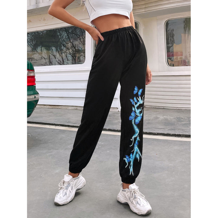 Damen lässige Jogginghose mit buntem Schmetterlings- und Blitzdesign Drune