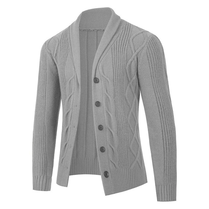 Herren modische Strickjacke mit hohem Kragen und dekorativem Zopfdesign Drune