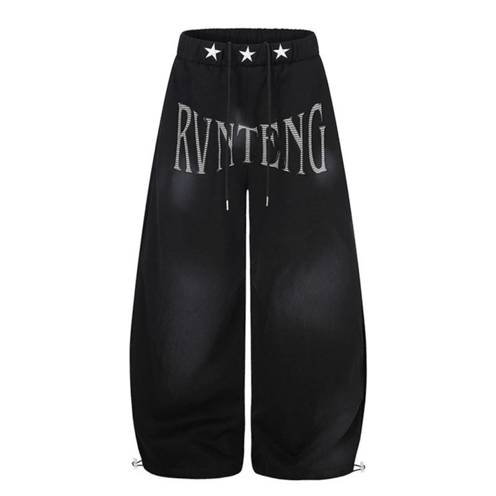 Damen Extraweite Palazzo-Sweathose mit Tunnelzugbund, Stern-Applikation und soften Batik-Effekt Drune
