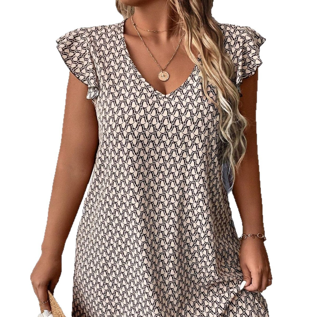 Damen lässiges Sommerkleid mit elegantem V-Ausschnitt und Rüschendetails Drune