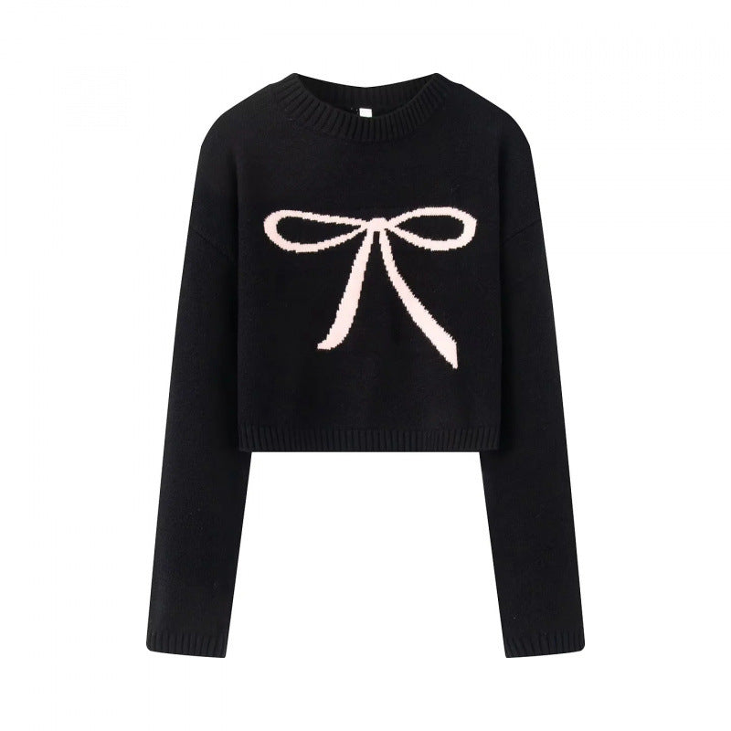 Damen Cropped Pullover mit verspieltem Schleifenmotiv Drune