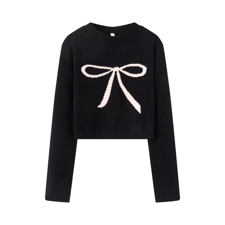 Damen Cropped Pullover mit verspieltem Schleifenmotiv Drune