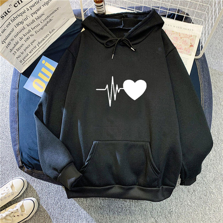 Damen Kapuzenpullover mit Herzschlagmotiv Drune