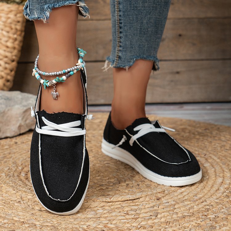 Damen  lässige Leinen-Slipper mit gepolstertem Memory-Fußbett und rutschfester Flexsohle Drune