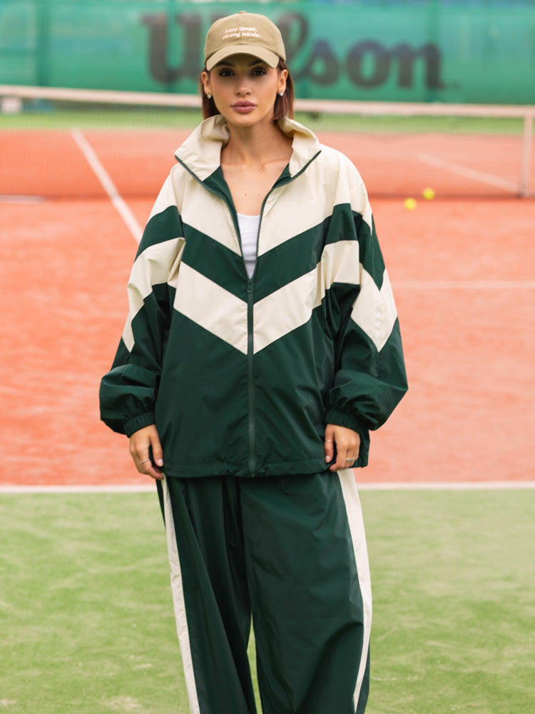 Damen Leichte Windjacke im Colorblock-Design mit Reißverschluss und elastischen Bündchen Drune