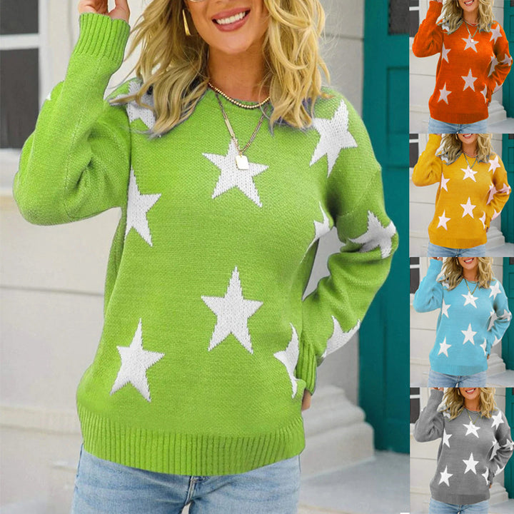 Damen Trendiger Pullover mit Sterne-Muster und lässigem Schnitt Drune