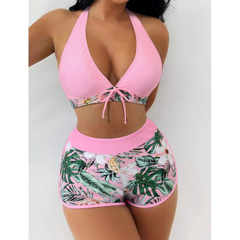 Damen Hochgeschlossen Bikini mit verspieltem Blumenmuster Drune