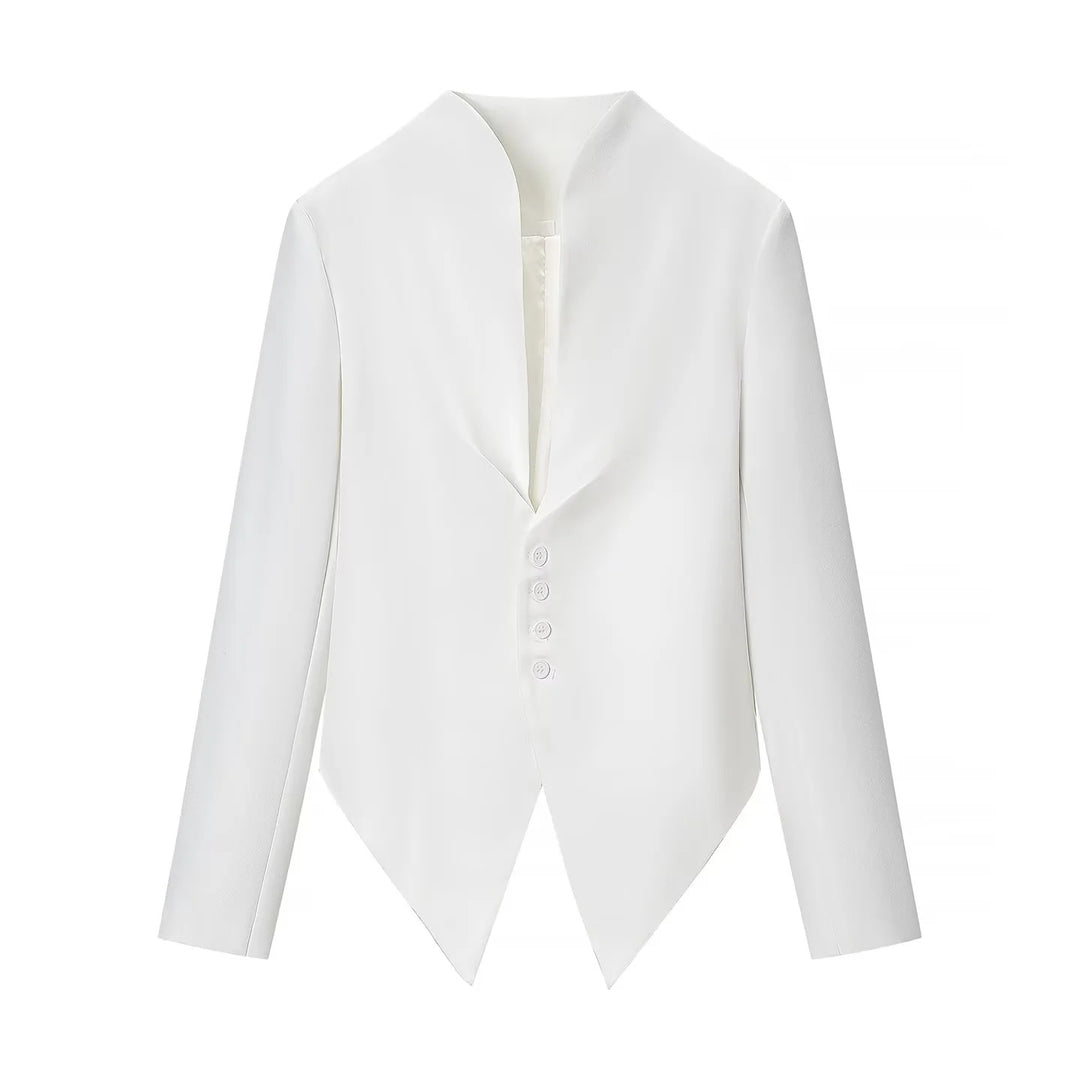 Damen nan taillierter Blazer mit Stehkragen, asymmetrischem Zipfelsaum und Knopfleiste Drune