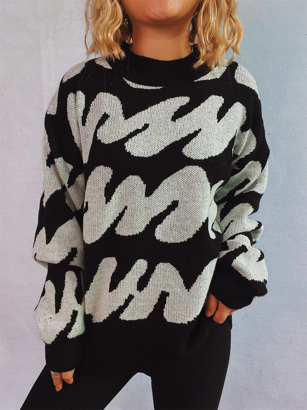 Damen Oversized Strickpullover mit auffälligem Muster Drune