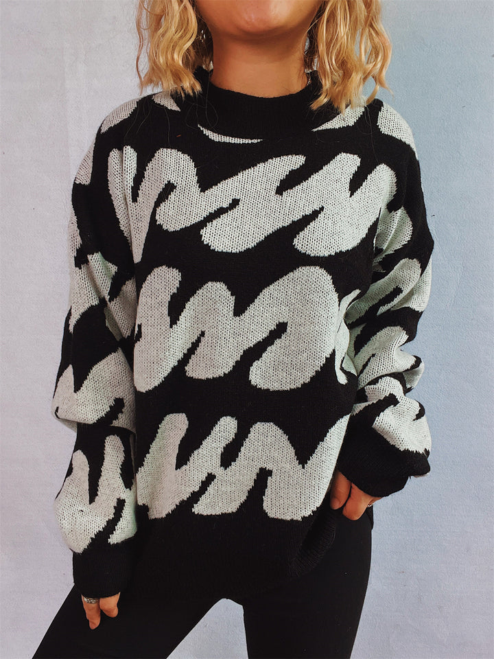 Damen Oversized Strickpullover mit auffälligem Muster Drune
