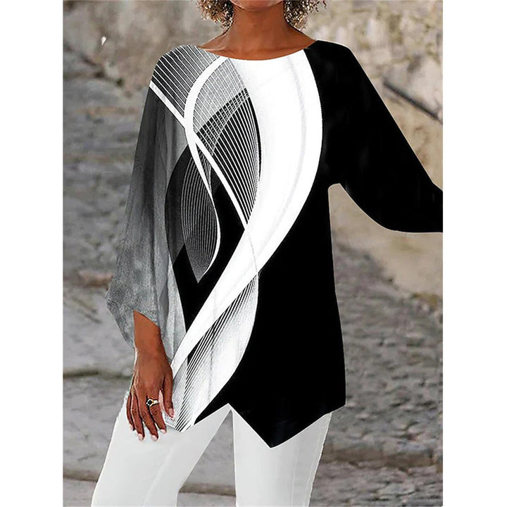 Damen asymmetrisches A-Linien-Tunika mit ornamentalem Druck und spitzem Saum Drune