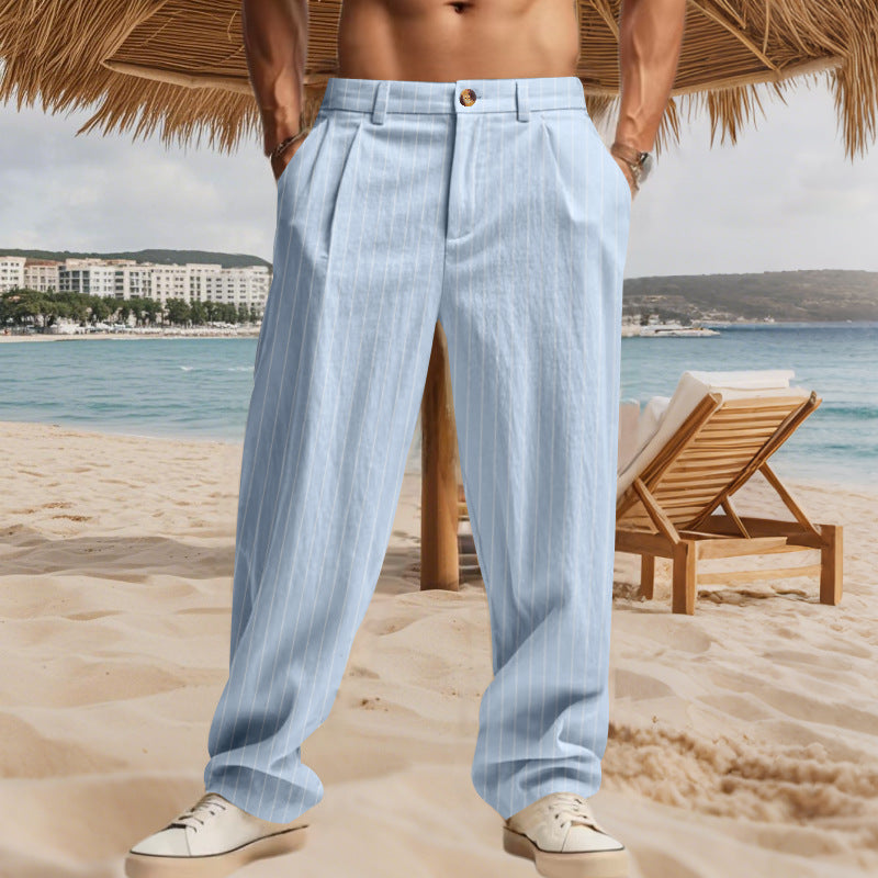 Herren nan lässig-elegante Nadelstreifen-Hose mit Bügelfalte und weitem Bein Drune