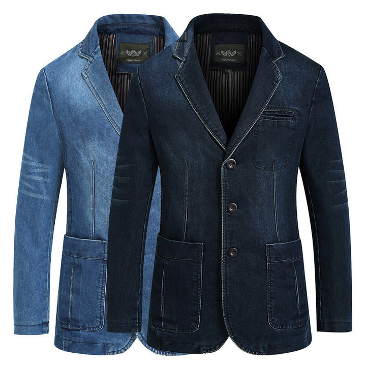 Herren nan Jeansblazer im Tailored-Schnitt mit aufgesetzten Taschen und elastischem Denim Drune