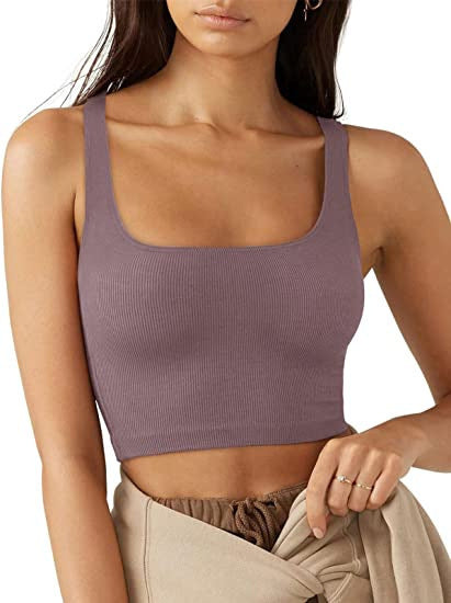 Damen cropped Top mit breiten Trägern und feinem Rippenmuster Drune