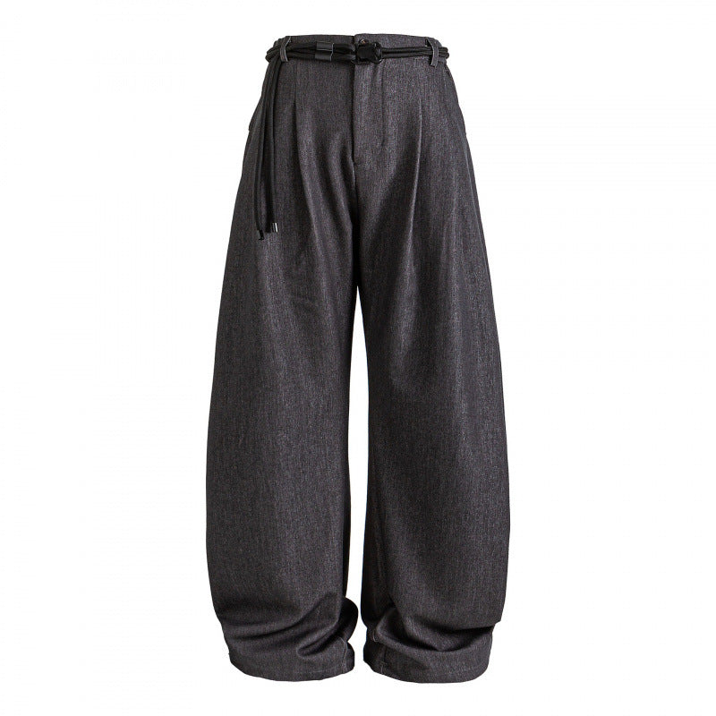 Damen Hochtalierte weite Marlene-Hose mit Faltenbund und Tunnelzuggürtel Drune