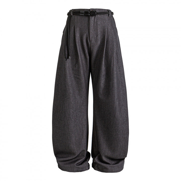 Damen Hochtalierte weite Marlene-Hose mit Faltenbund und Tunnelzuggürtel Drune