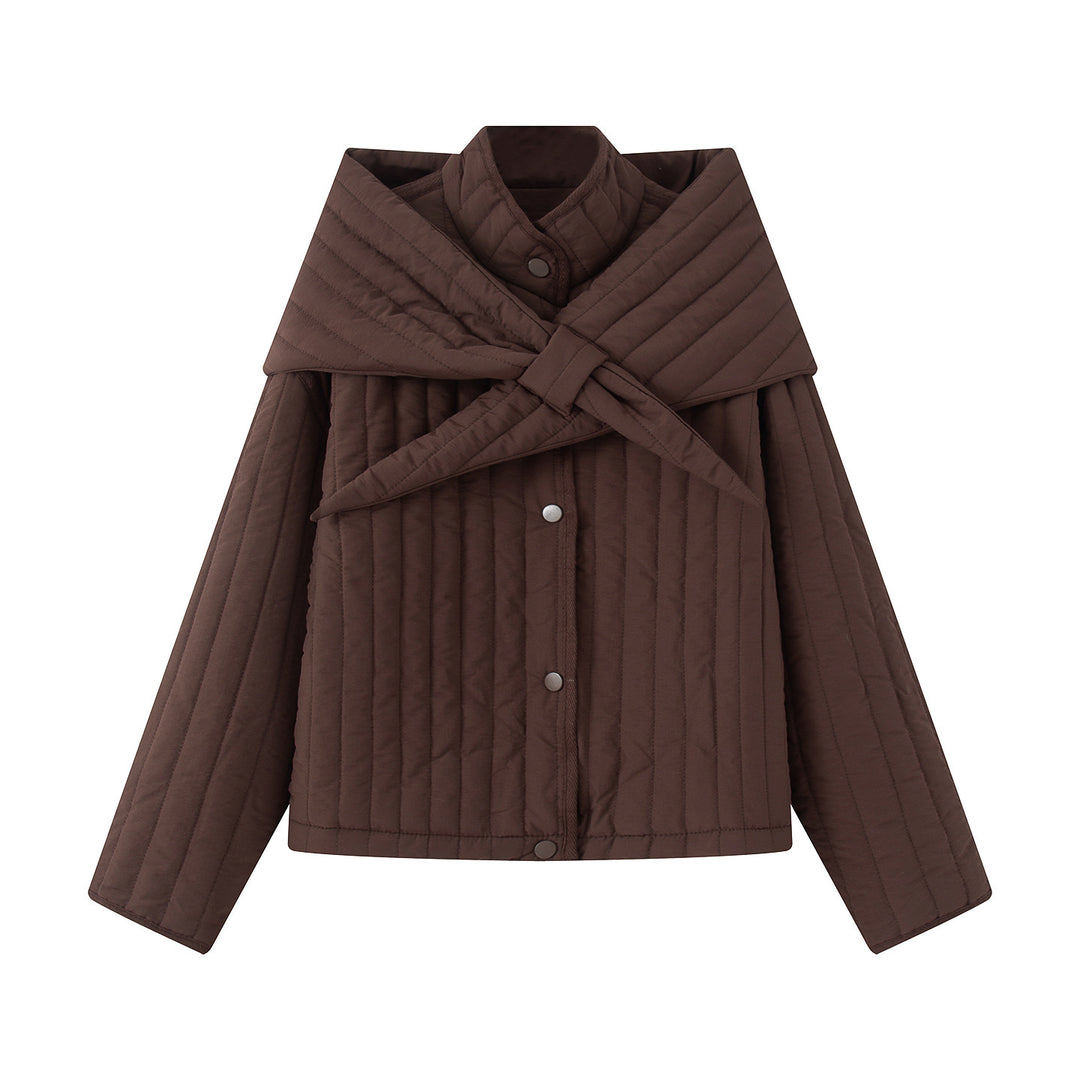Damen nan gesteppte Jacke mit großem Wickelkragen und Bindeschal Drune