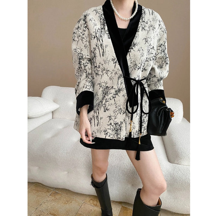 Damen elegante Wickeljacke mit dekorativen Verzierungen und glamourösem Design Drune