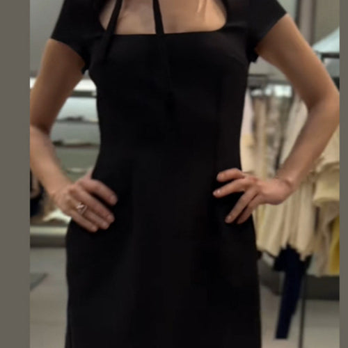 Damen elegantes Minikleid mit Hemdkragen und transparentem Einschnitt Drune