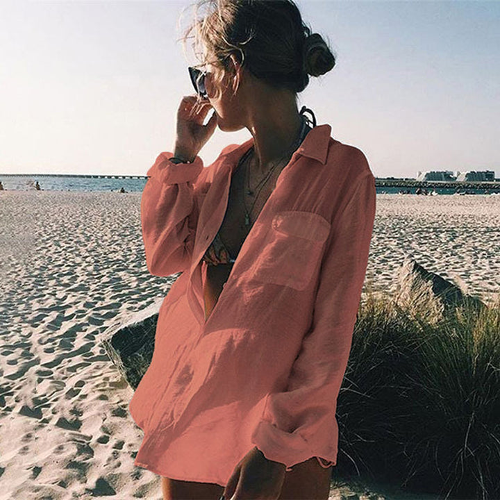 Damen Strandbluse aus leichtem Baumwollmix mit feinen Knopfdetails Drune