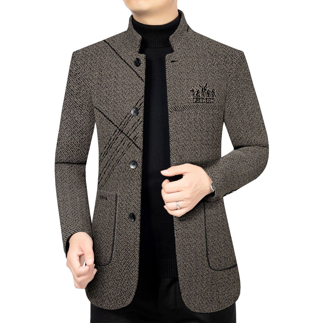 Herren Stehkragen-Mantel aus strukturierter Wollmischung mit schmaler Silhouette Drune