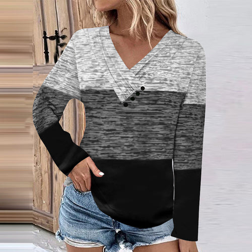 Damen Gerippter V-Ausschnitt Pullover mit Farbverlauf, Zierknöpfen und legerer Passform Drune