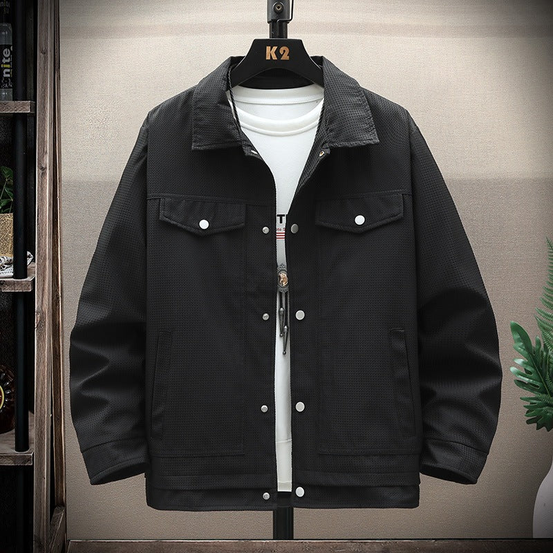 Herren Texturiertes Overshirt im Boxy‑Cut mit Druckknopfleiste & Pattentaschen Drune