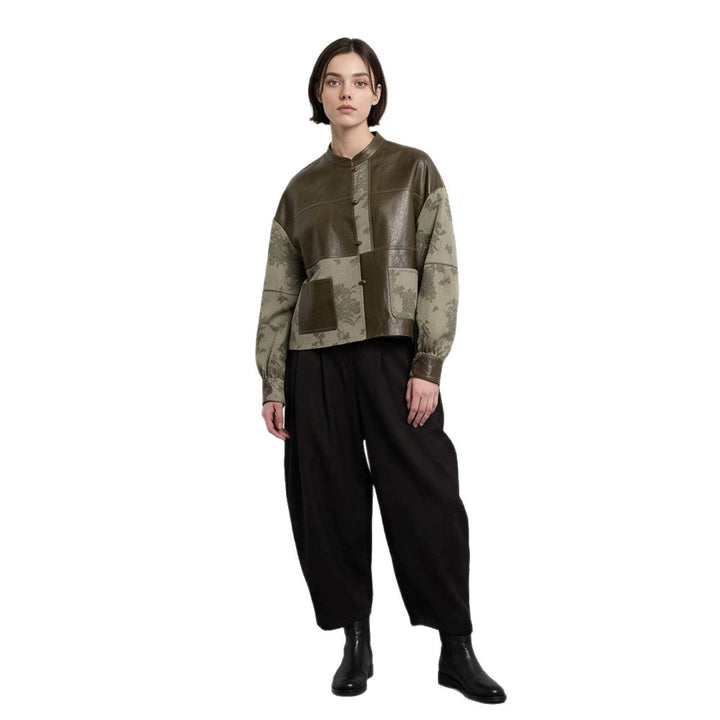 Damen Kurzjacke aus Lederoptik und Jacquard mit Stehkragen Drune