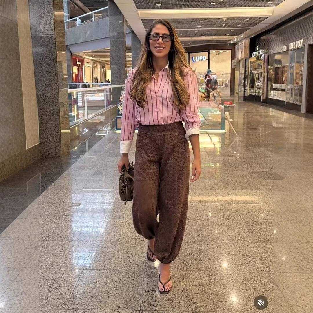 Damen Gestreifte Oversize-Bluse mit kontrastkragen und Manschetten Drune