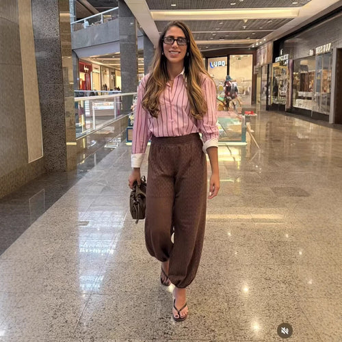 Damen Gestreifte Oversize-Bluse mit kontrastkragen und Manschetten Drune