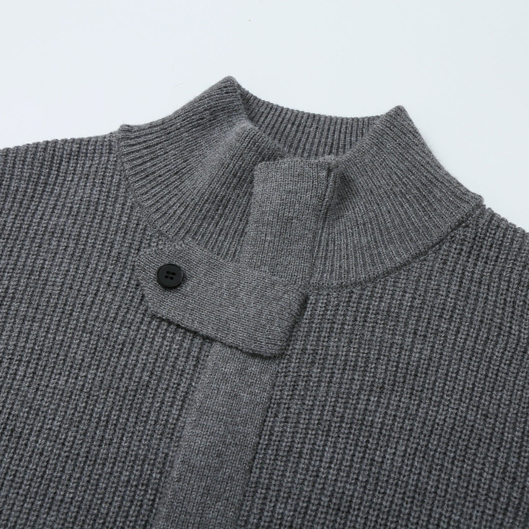 Damen Strickjacke mit Stehkragen, Reißverschluss und Taillenbindegürtel Drune